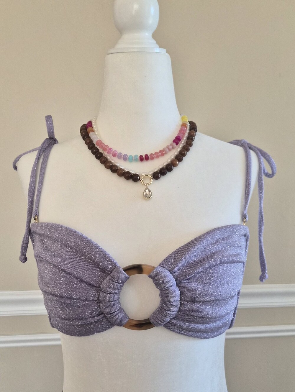 Montce Lilac Sparkle Torri Ring-Front Bikini Top